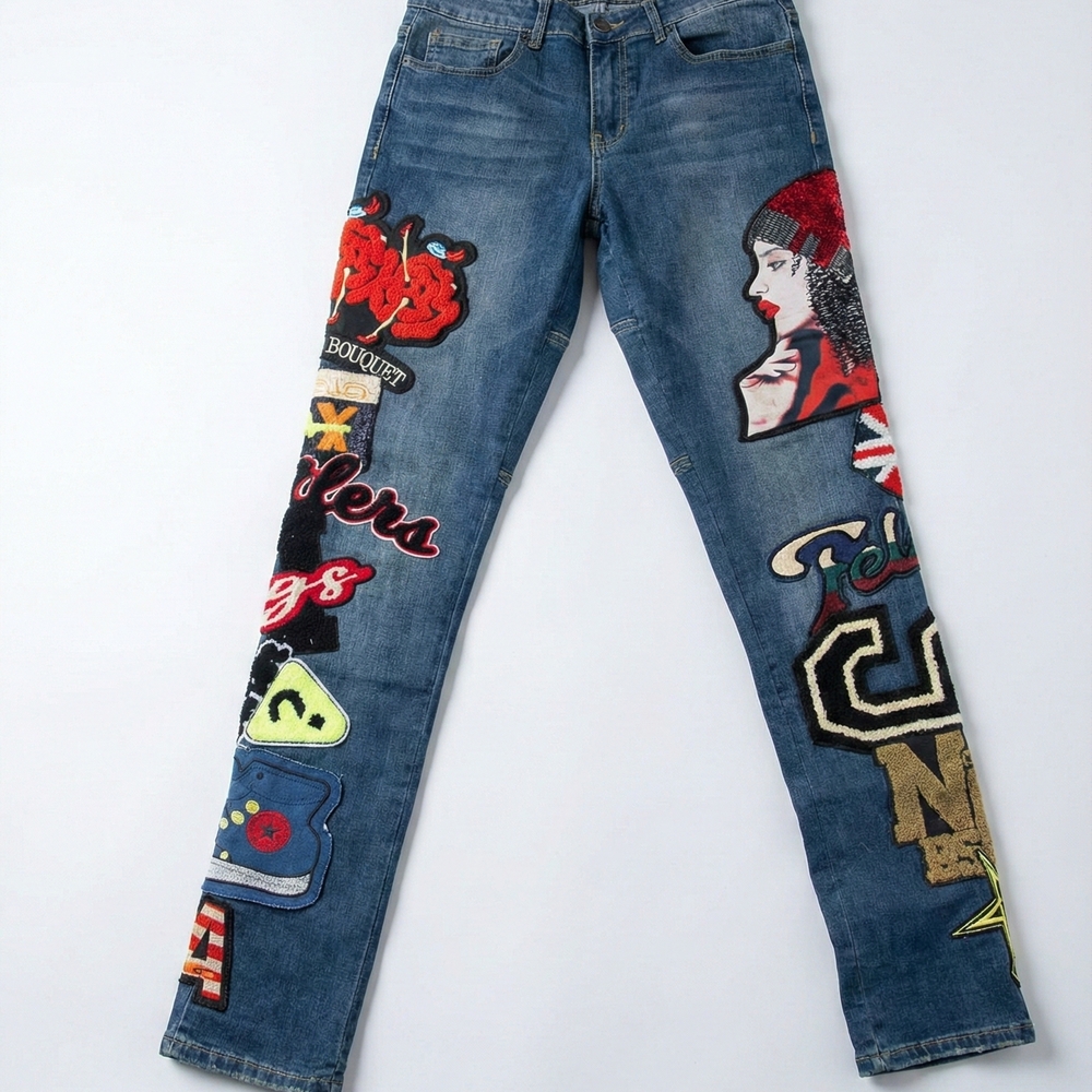 men's Blue Embroidered Jeans